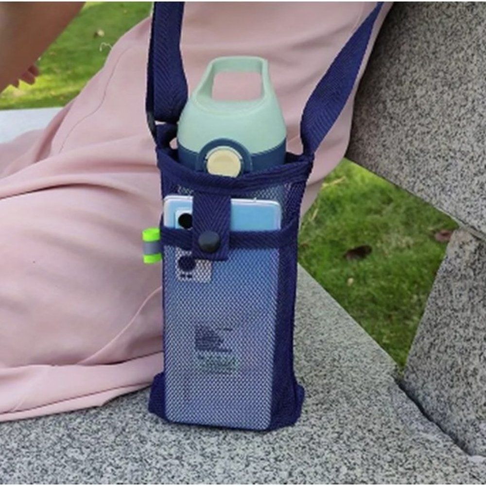 Mesh Adjustable Water Bottle Crossbody Sling Holder NEW